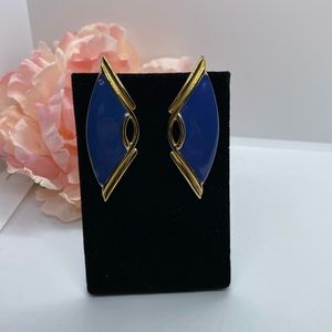 Vintage MONET stamped blue and gold statement earrings